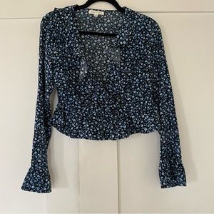 Blue flower top with ruffle front